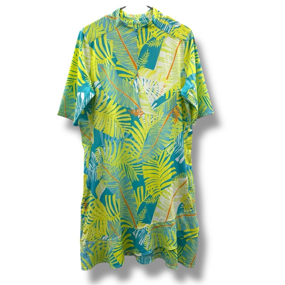 Tail Green & Blue Tropical‎ Palm Tree Print Short Sleeve Activewear Dress Sz XL